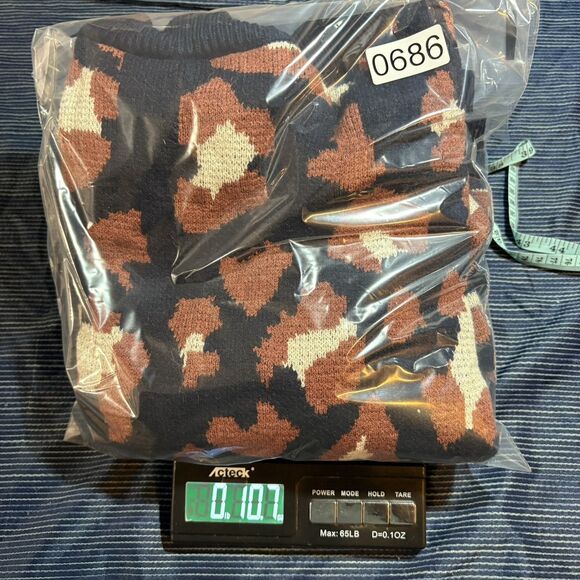 Dreamers Womens M Sweater Brown Black White Leopard Animal Print Boho Fall Cozy - Picture 7 of 7